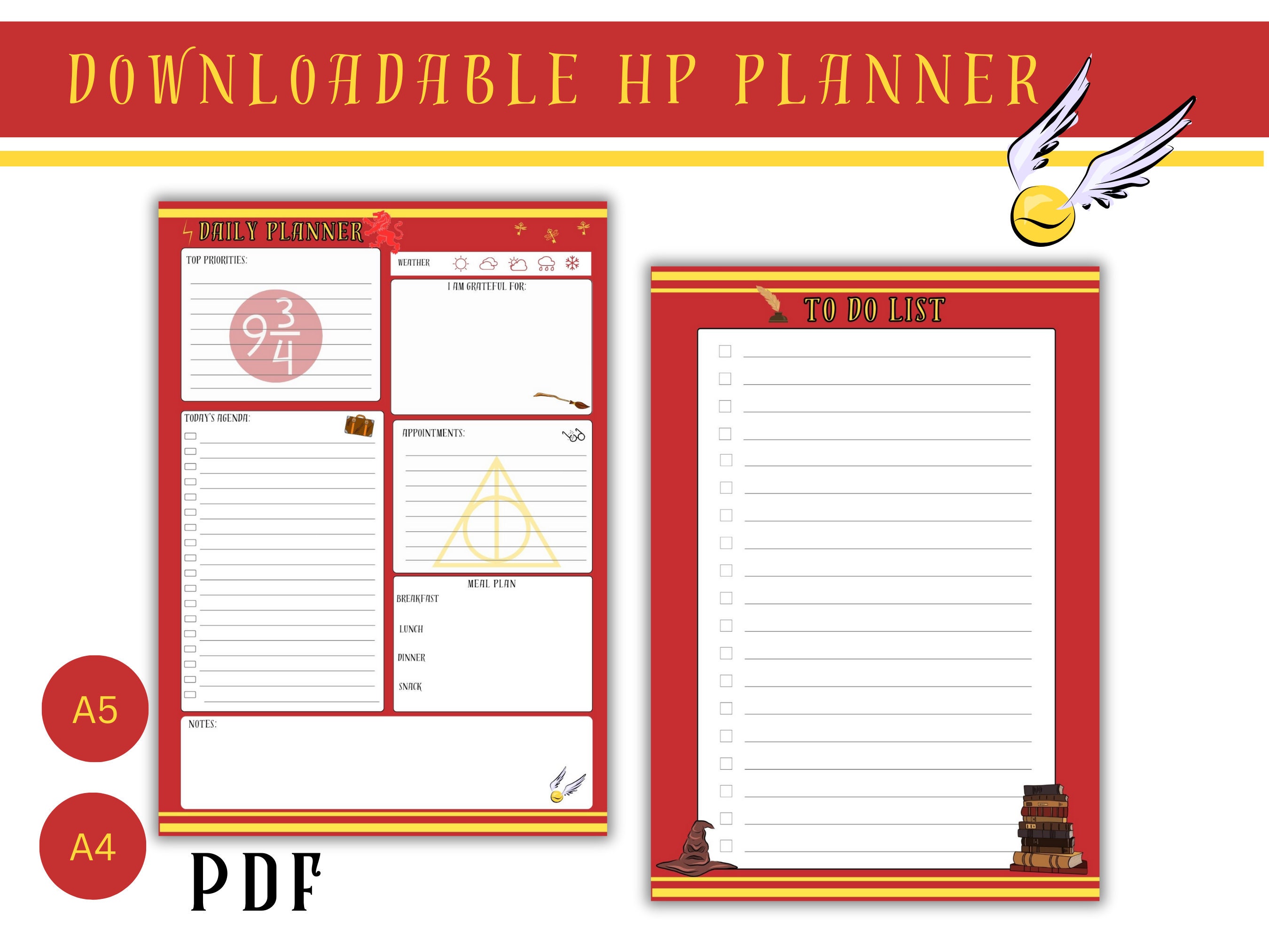 Potter planner, Wizards planner, Printable, Wizard theme, HP theme, Life planner, Downloadable, A4, A5, PDF
