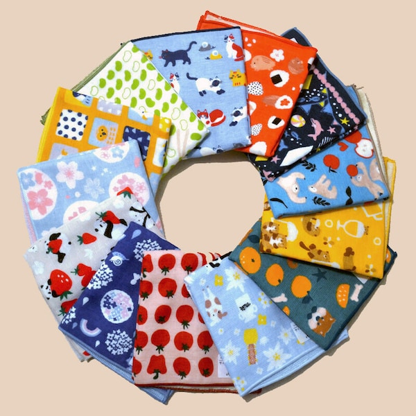 Printed Japanese Handkerchief, 30 Designs / Patterns, 100% Cotton, Imabari, Made in Japan, Mini Towel / Napkin