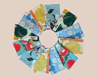 Tenugui Japanese Hand Towel, Hand Printed, Hand Dyed, Nature and Fruit Designs, 100% Cotton, Made in Japan, Gift