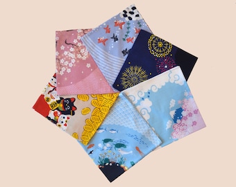 Tissu d’emballage cadeau réutilisable, Furoshiki Wrap, durable, tissu japonais, fabriqué au Japon, 100% coton, tissu d’emballage traditionnel, 6 modèles