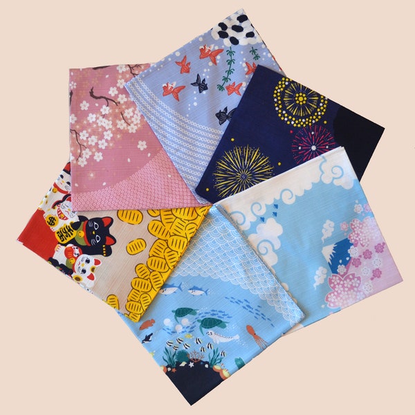 Wiederverwendbares Geschenkverpackungstuch, Furoshiki Wrap, Nachhaltig, Japanisches Tuch, Hergestellt in Japan, 100% Baumwolle, Traditionelles Verpackungstuch, 6 Designs