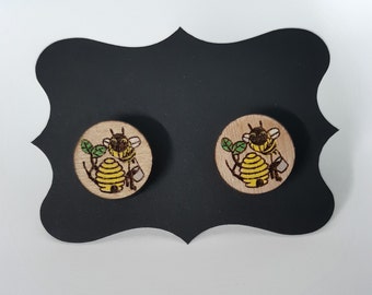 Honey Bee Earrings - Hand painted