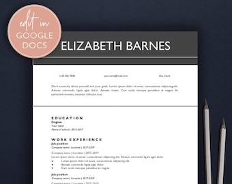 Resume Template for Google Docs, Professional, Modern Resume and CV, EB