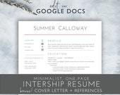 One-Page Google Docs Internship Resume Template, Minimalist Modern Internship Template, Instant Download, SC