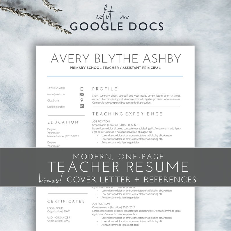 resume template google docs teacher