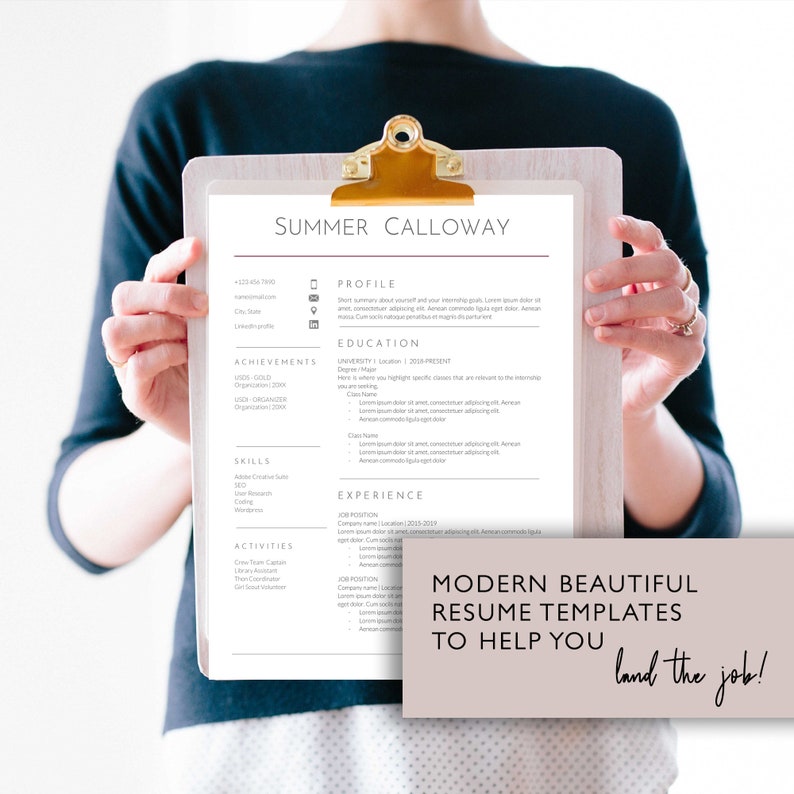 One page Google Docs Internship Resume Template Minimalist Etsy UK