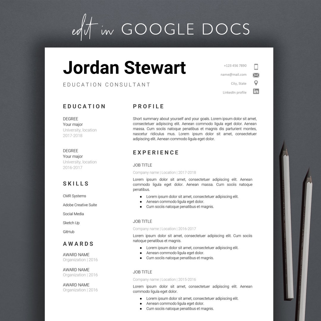 Google Docs Resume Template / Bold / Professional Resume / Cover Letter ...