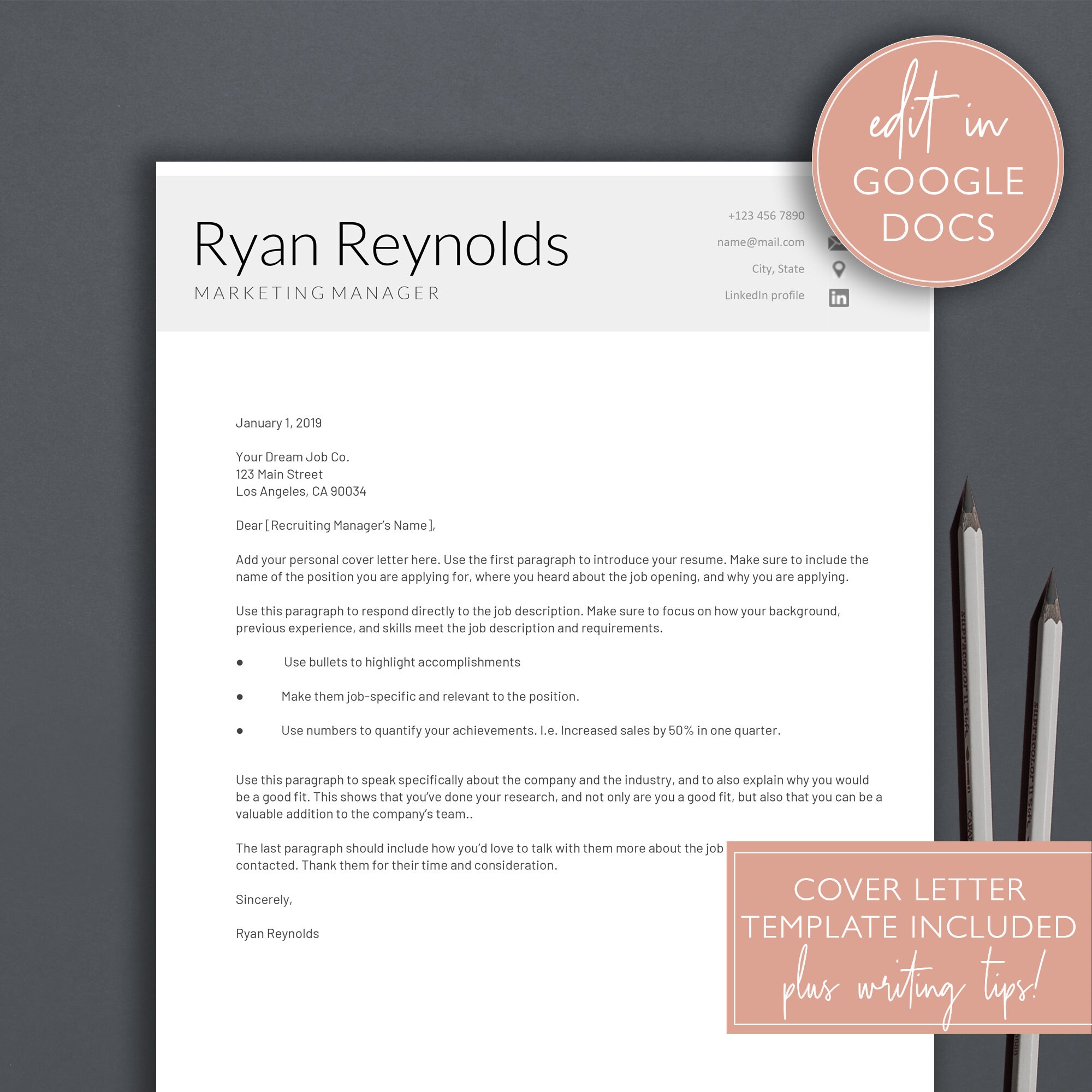 One-page Google Docs Resume Template / Instant Download / Professional ...