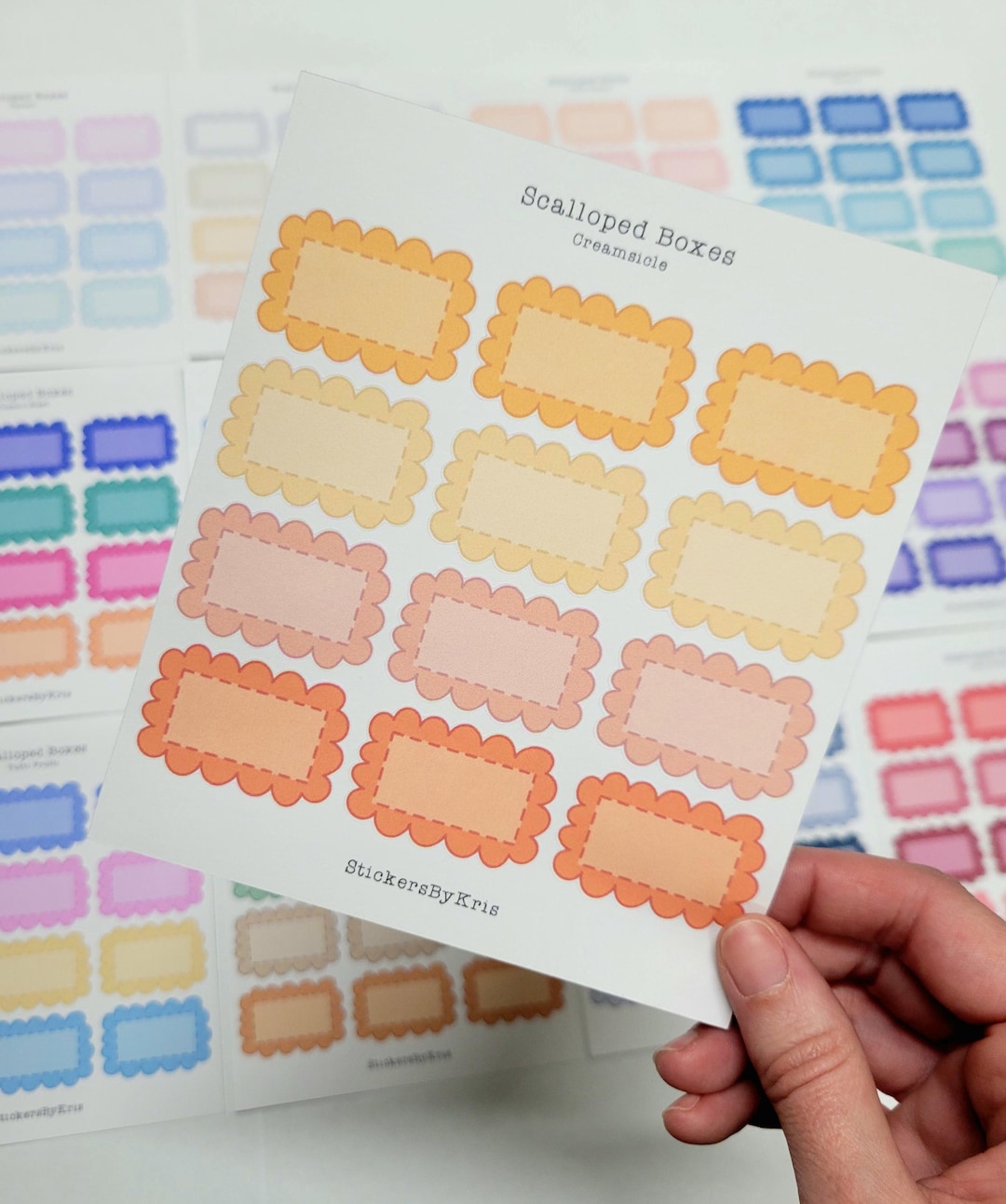 Scalloped Boxes Sticker Sheet // Multiple Colors Available // Planner ...