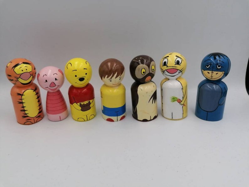 Winnie the Pooh and Friend Set of 7 Figures Peg Doll | Etsy