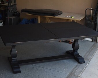 Distressed, white oak dining table with extension option