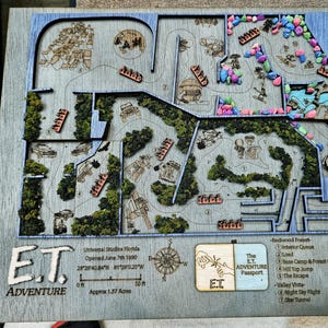E.T. Adventure Ride Map - Universal Studios Florida - Wood Relief Carving - Shadow Box