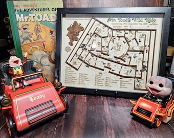 Mr. Toad's Wild Ride Map - Magic Kingdom - Walt Disney World - Wood Relief Carving - Shadow Box