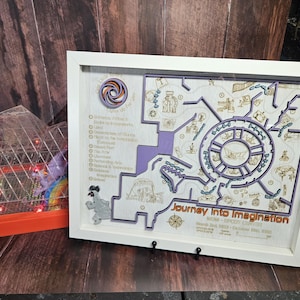Journey into Imagination Ride Map - Figment - EPCOT - Walt Disney World - Wood Relief Carving - Shadow Box