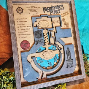 Poseidon's Fury 3D Holzkarte - Inseln der Abenteuer Anziehungskraft Tribut - Lost Legend Freizeitpark Kunst - Schaukasten gerahmt