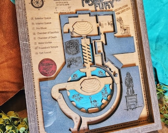 Poseidon's Fury Ride Map - Islands of Adventure - Universal Orlando - Wood Relief Carving - Shadow Box