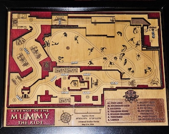 Revenge of the Mummy Ride Map - Universal Studios Florida - Universal Orlando - Wood Relief Carving - Shadow Box