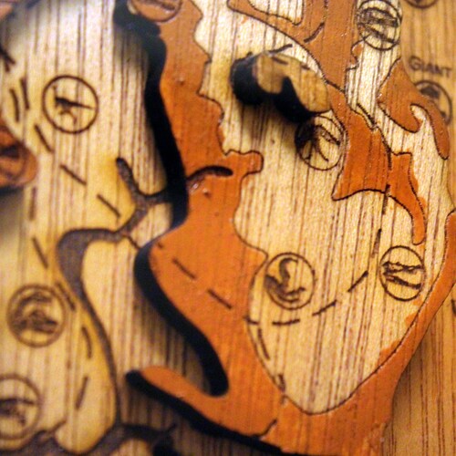 Jurassic Park Topographic Map Wood Carved Isla Nublar Shadow Box 