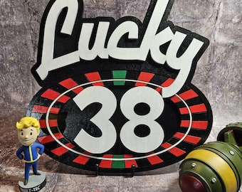 Fallout New Vegas Lucky 38 Sign | Lucky 38 Casino Wall Art | Mr House Vegas Decor | Fallout Gift | Handmade Wood Sign