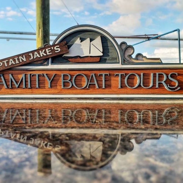 Captain Jake's Amity Boat Tours / Jaws The Ride - Wood Carved Sign