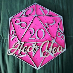 D20 Sign With Customizable Saying - Dice Tabletop Role Play Games - Wood Carved Sign