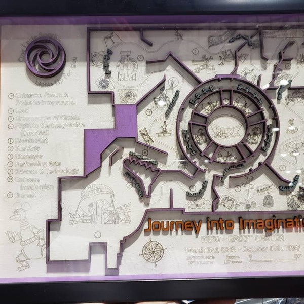 Reise in die Fantasie - Figment - Holzrelief Schnitzerei - Walt Disney World Dark Night - Schattenbox