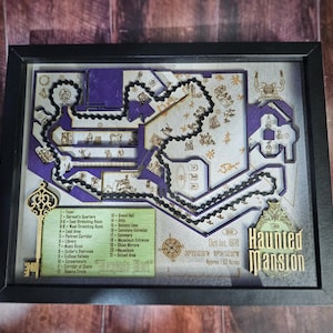 Haunted Mansion Ride Map - Walt Disney World and Disneyland - Laser-Cut Wood Shadow Box
