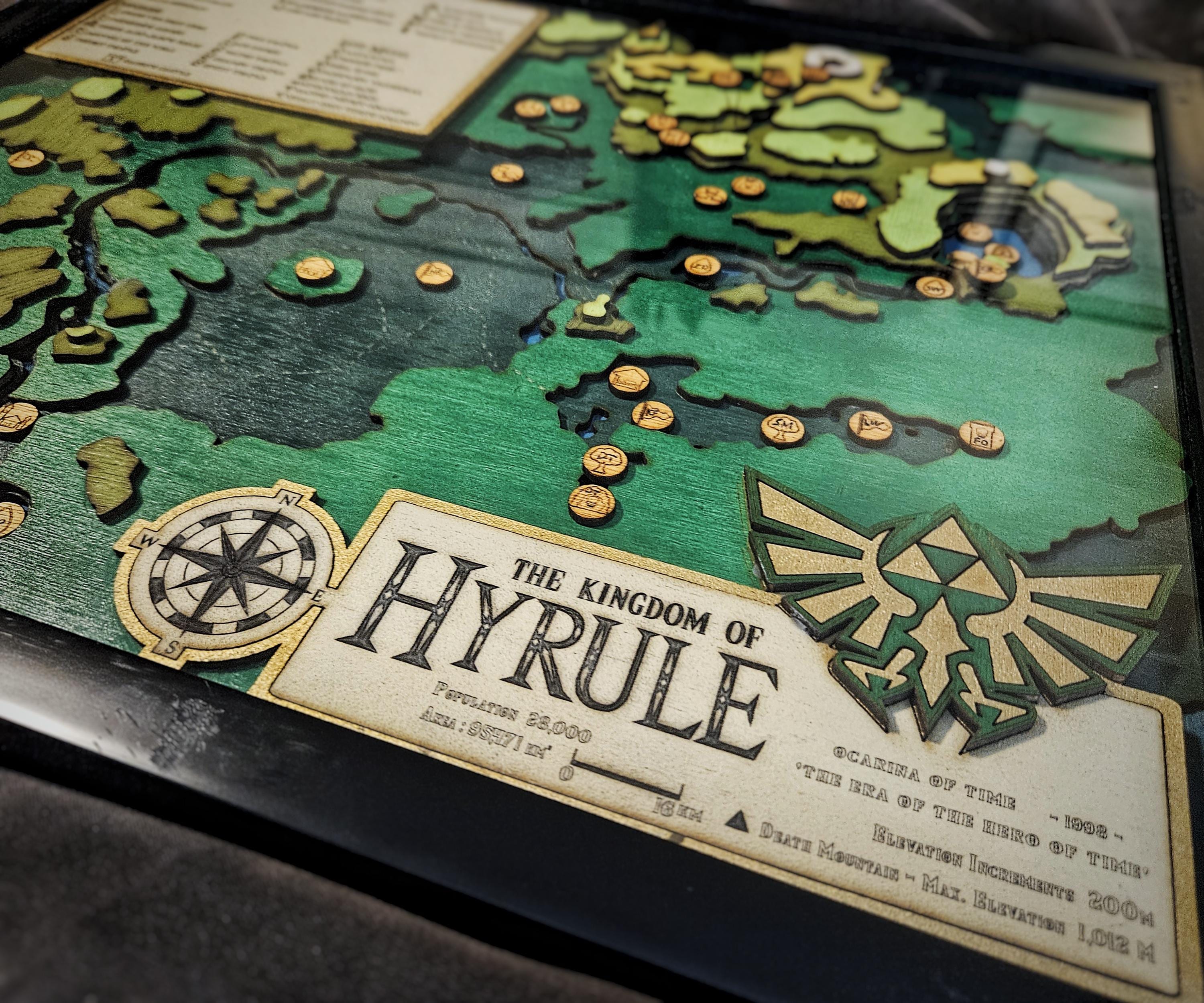 Hyrule Map - Legend of Zelda - Ocarina of Time - Wood Relief