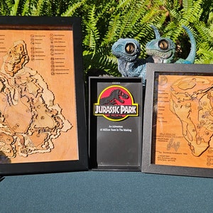 Jurassic Park: The Lost World Topografische kaart - houtsnijwerk - Isla Sorna - Shadow Box