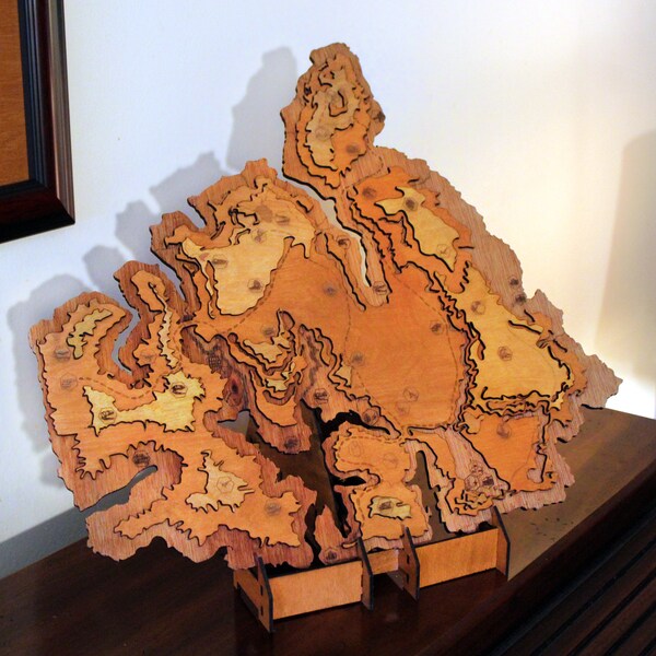 Jurassic Park The Lost World Topographic Map and Stand - Wood Carved - Isla Sorna