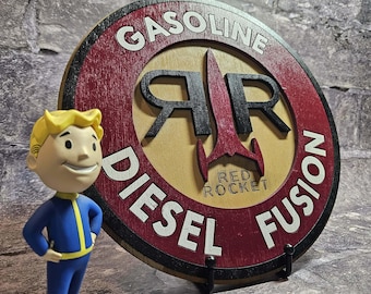 Fallout Red Rocket Sign | Red Rocket Gasoline Wall Art | Fallout 4 Garage Decor | Retro Gas Station Sign | Handmade Wood Sign