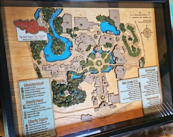 Magic Kingdom 1971 Park Map - Walt Disney World - Wood Relief Carving - Shadow Box