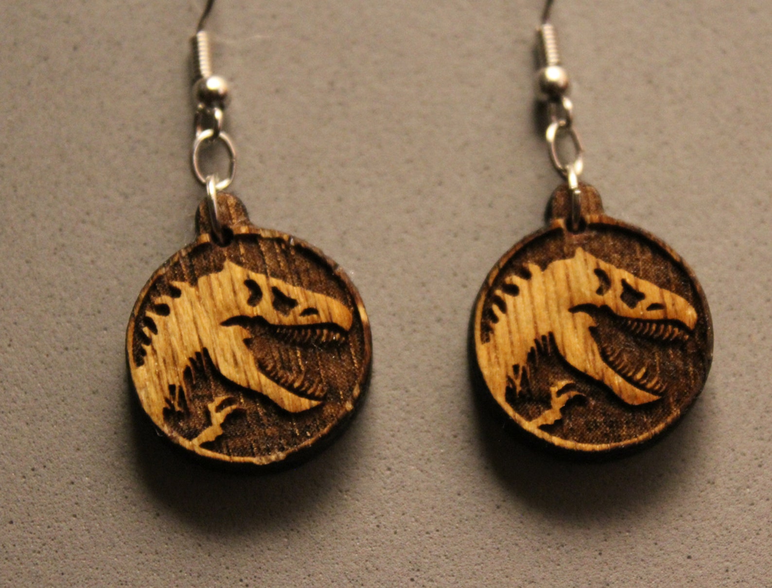 Jurassic Park Earrings WoodCarved Dinosaur Paddock Icons Etsy