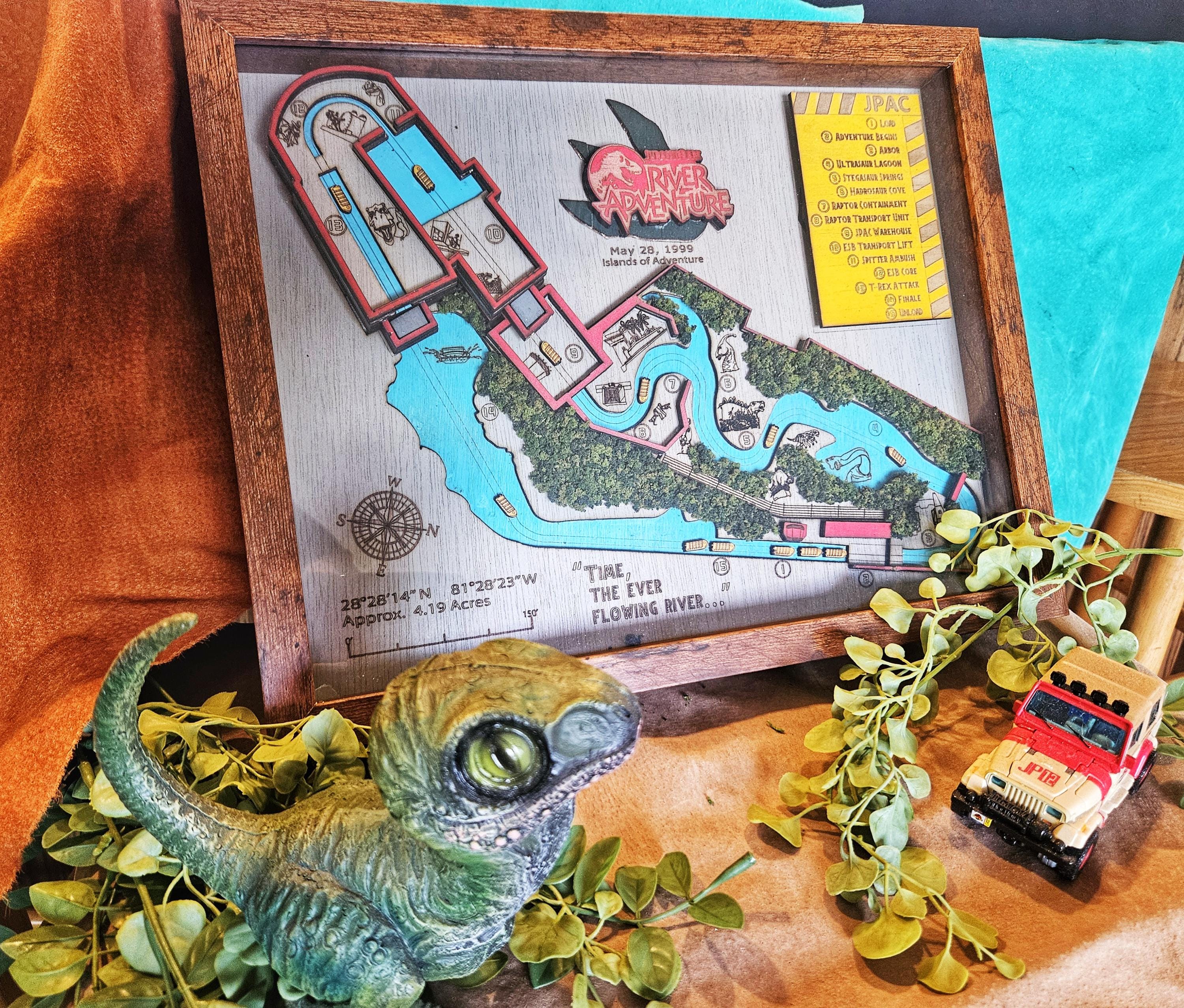 Jurassic Park River Adventure Map – Universal Orlando, Laser-cut