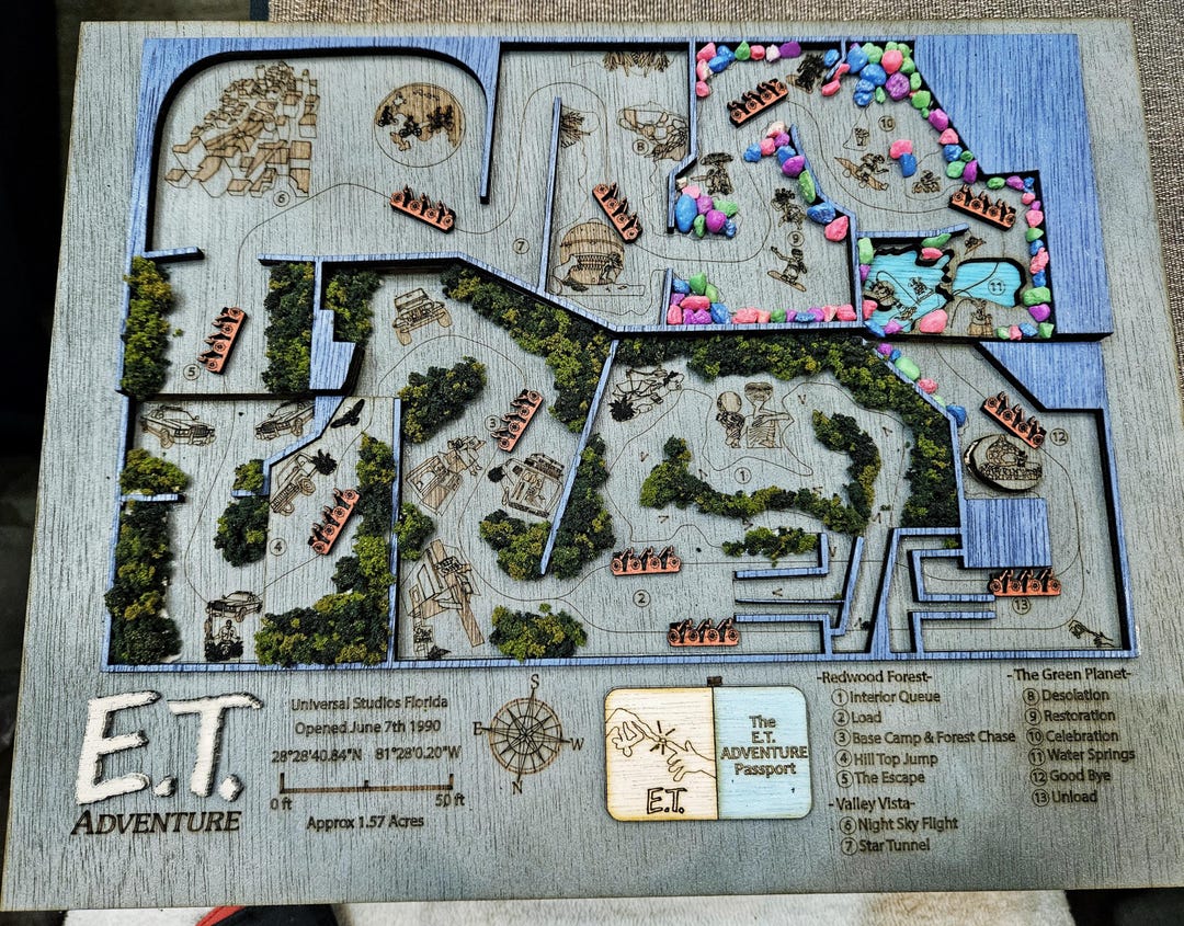 The Jacksons UNITY TOURパンフレット&フォレストローン地図 E.T. Adventure Ride Map - Universal Studios Florida - Wood Relief