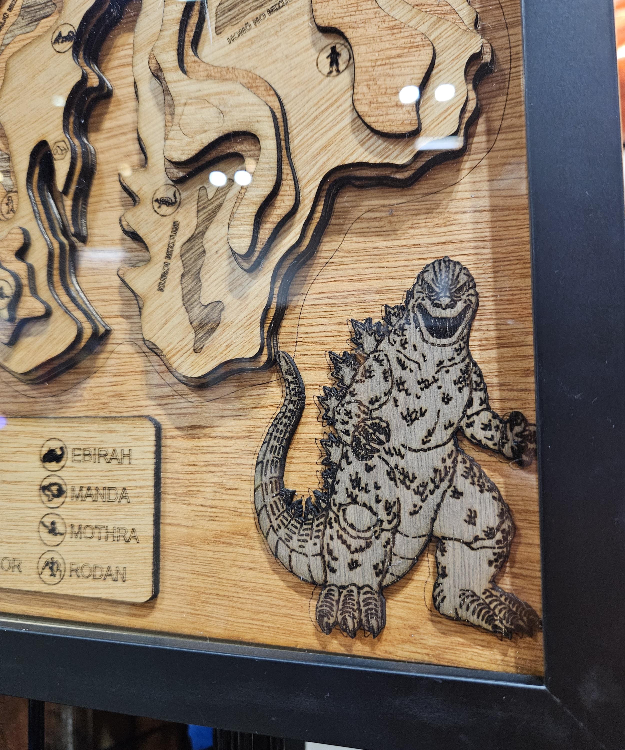 Monster Island 1972 - Godzilla - Showa Era - Wood Relief Carving
