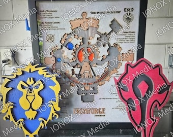 Ironforge Map - World of Warcraft - Wood Relief Carving - Shadow Box