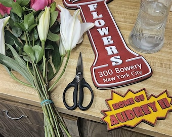 Mushnik’s Flowers sign - Little Shop of Horrors - Wood Carving - Wall Decor