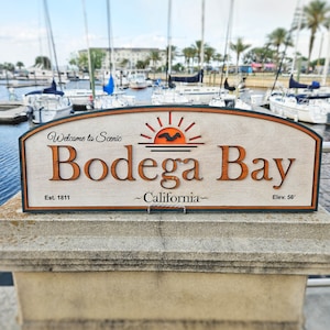 Bodega Bay / The Birds - Alfred Hitchcock - Wood Carved Sign