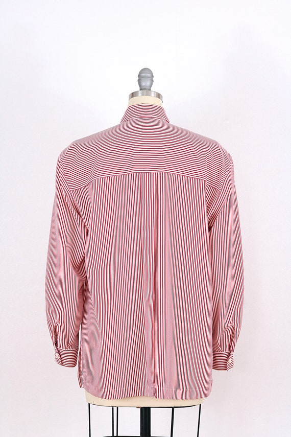 Vintage Red Off-White Striped Button Up Blouse | … - image 5