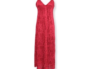 Vintage Red Animal Print Burnout Knit Velvet Slip Dress | Size S\M