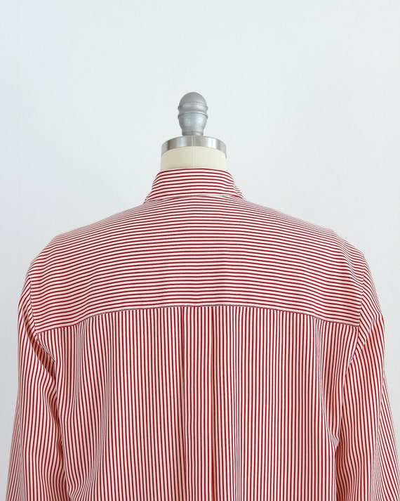 Vintage Red Off-White Striped Button Up Blouse | … - image 7