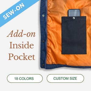 Custom Add On Inside Jacket Pocket, Inner Pocket for Coats & Blazers, Passport Pocket, Deep Cell Phone Pocket, Sewing Supplies DIY Kit