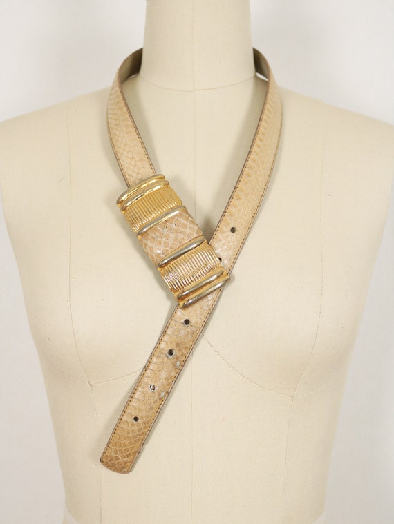 Vintage Tan Genuine Snake Skin Waist Belt | Warm … - image 5