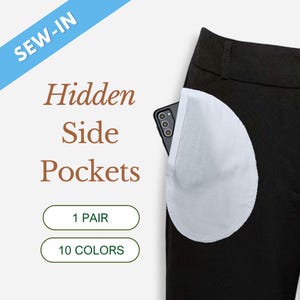 Custom Sew In Side Pocket Inserts, Add On Cell Phone Pocket, Readymade In Seam Pockets for Adult Pants, Skirts and Dresses, Sewing DIY Kit