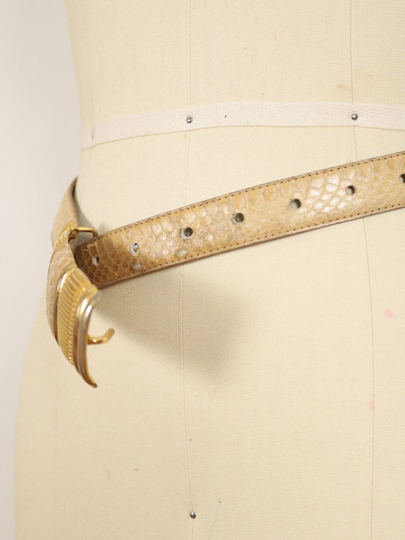 Vintage Tan Genuine Snake Skin Waist Belt | Warm … - image 4