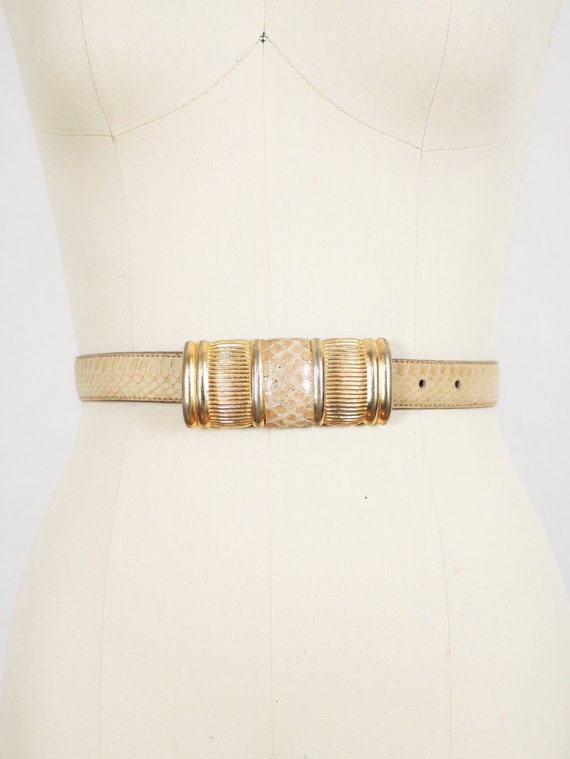 Vintage Tan Genuine Snake Skin Waist Belt | Warm … - image 3