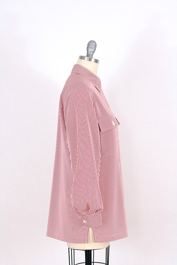 Vintage Red Off-White Striped Button Up Blouse | … - image 4
