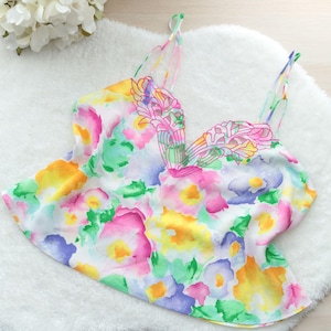 90s Victorias Secret Gold Label Floral Multicolor Double Strap Cami | Colored Cutout Embroidered Sweetheart Neck Crop Tank Top Size S/M