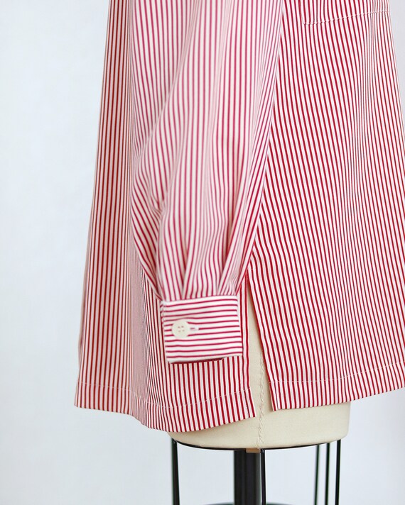 Vintage Red Off-White Striped Button Up Blouse | … - image 8